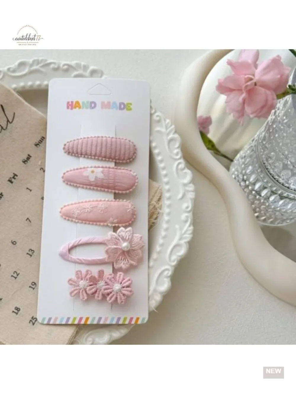 5-Piece Baby Hair Clips Set with Snap and Alligator Clips, Handmade Embroidery